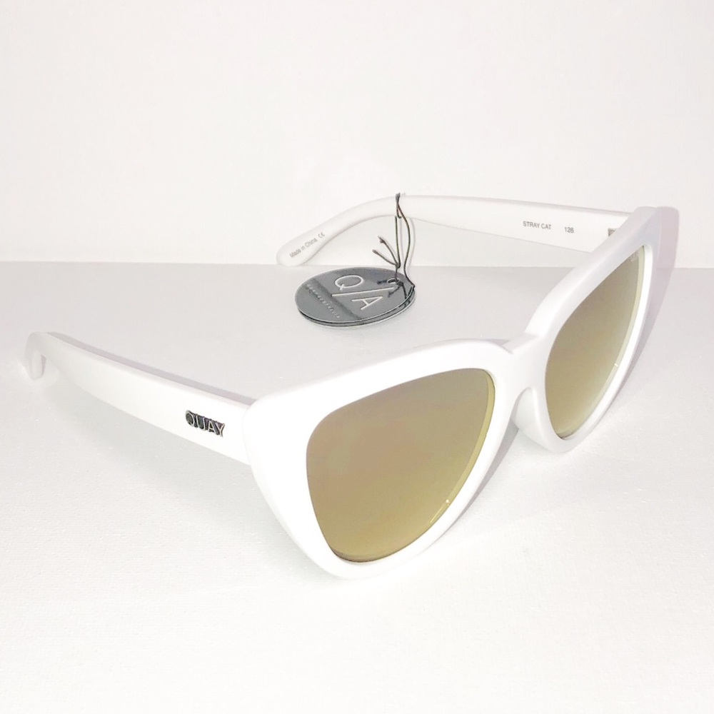Quay StrayCat White Gold Mirror Smoke Lens Sunnies - Picture 11 of 12